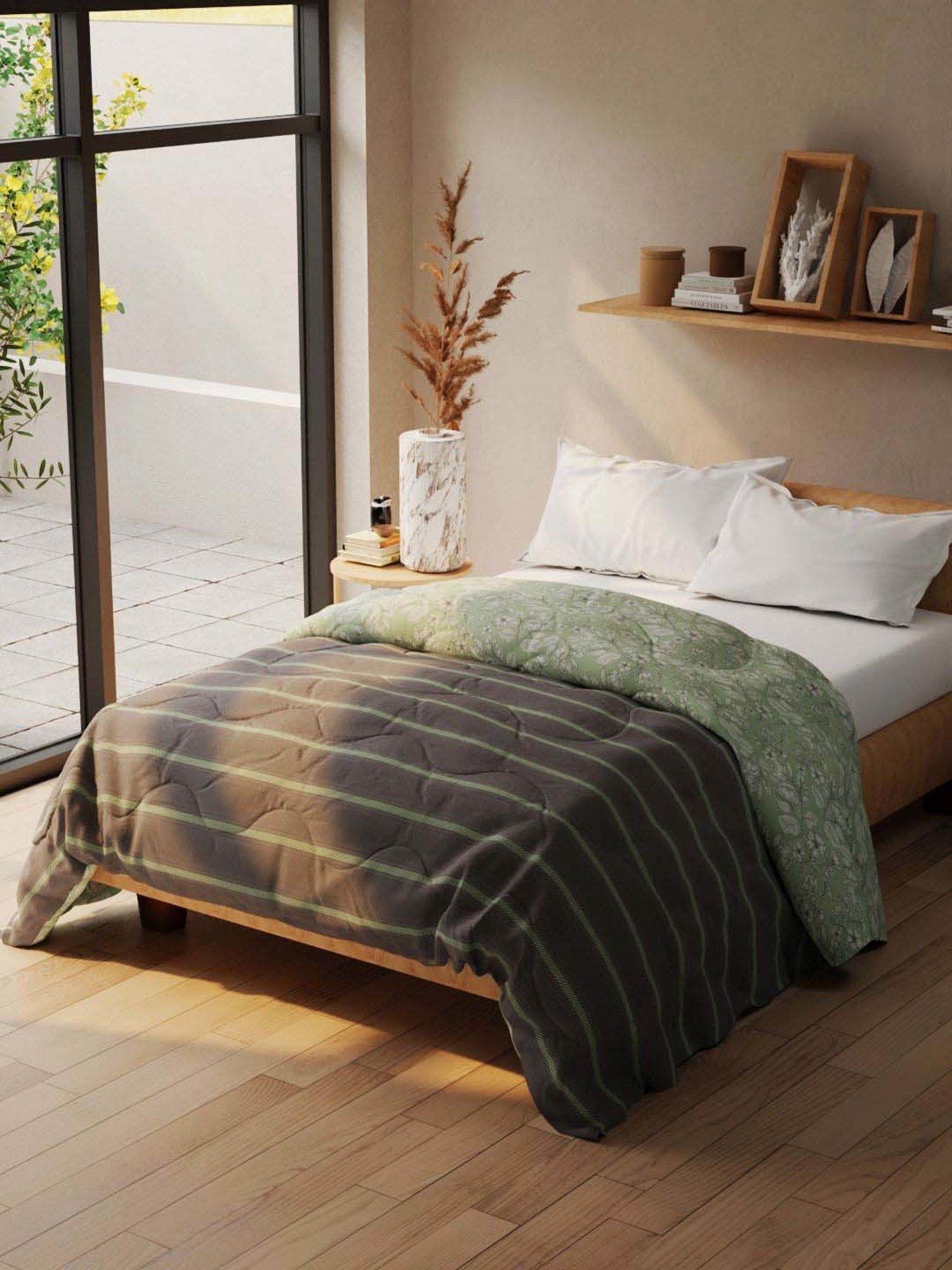 Bianca Romelio Grey & Pistachio 152 TC Micro Fabric Double Comforter