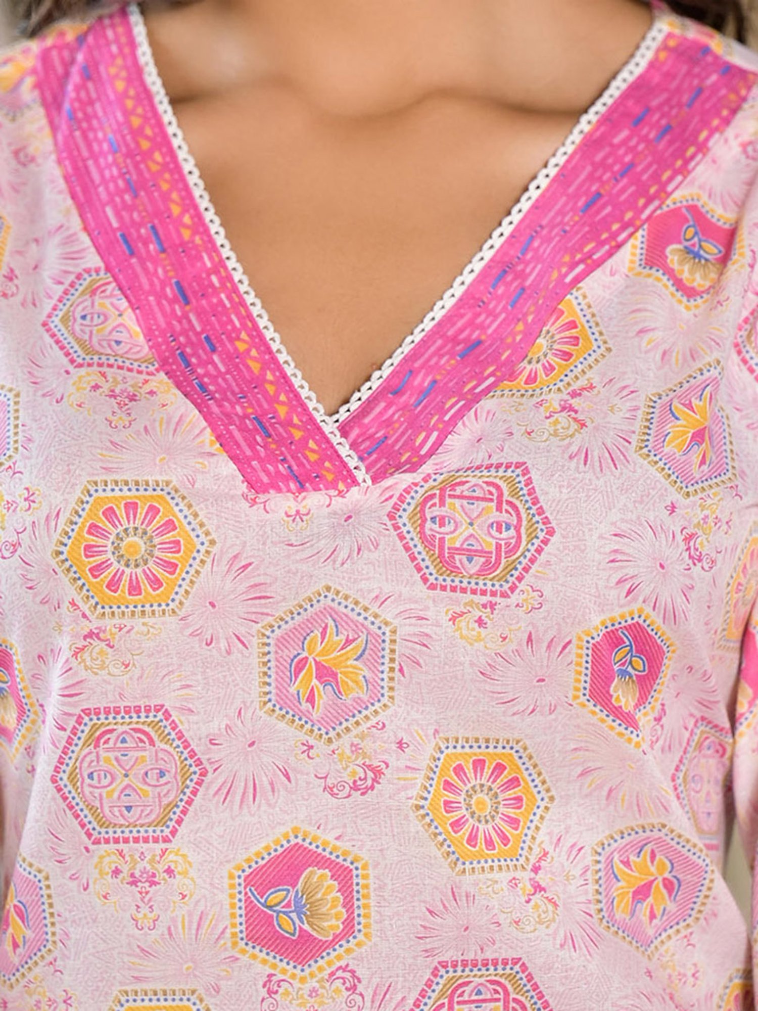 Juniper Pink Floral Print Kurta With Pant & Dupatta
