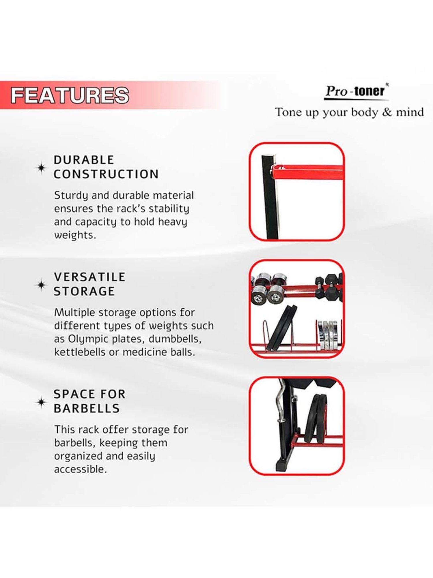 Protoner 5 in 1 Multipurpose Weight Rack (Red) Size - 121.9x33