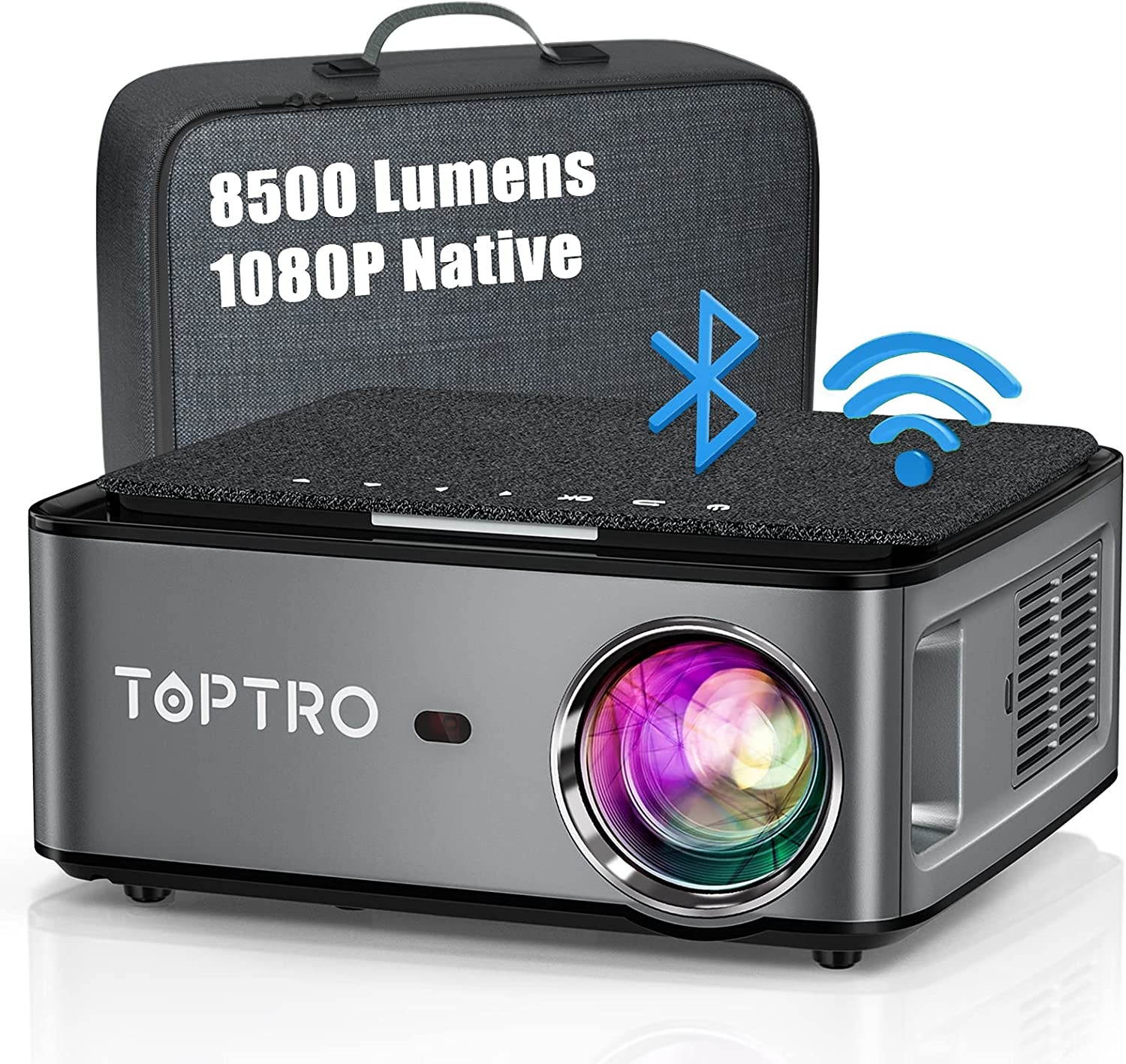 TOPTRO X1 WiFi Bluetooth Projector with Carrying Case, 8500L Full HD Wireless Portable Projector Native 1920x1080P, Support 4D Keystone/Zoom/4K, Home Theater Projector Compatible with Phone PC PS4 PPT