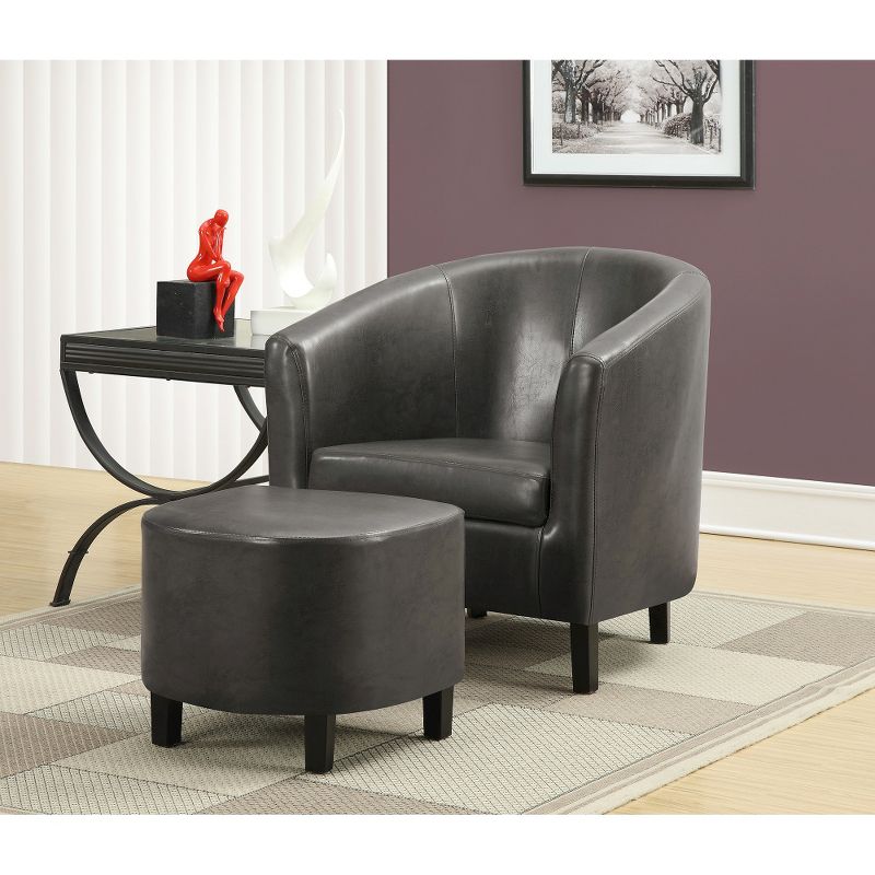 Faux Leather Accent Chair and Ottoman Charcoal Gray - EveryRoom