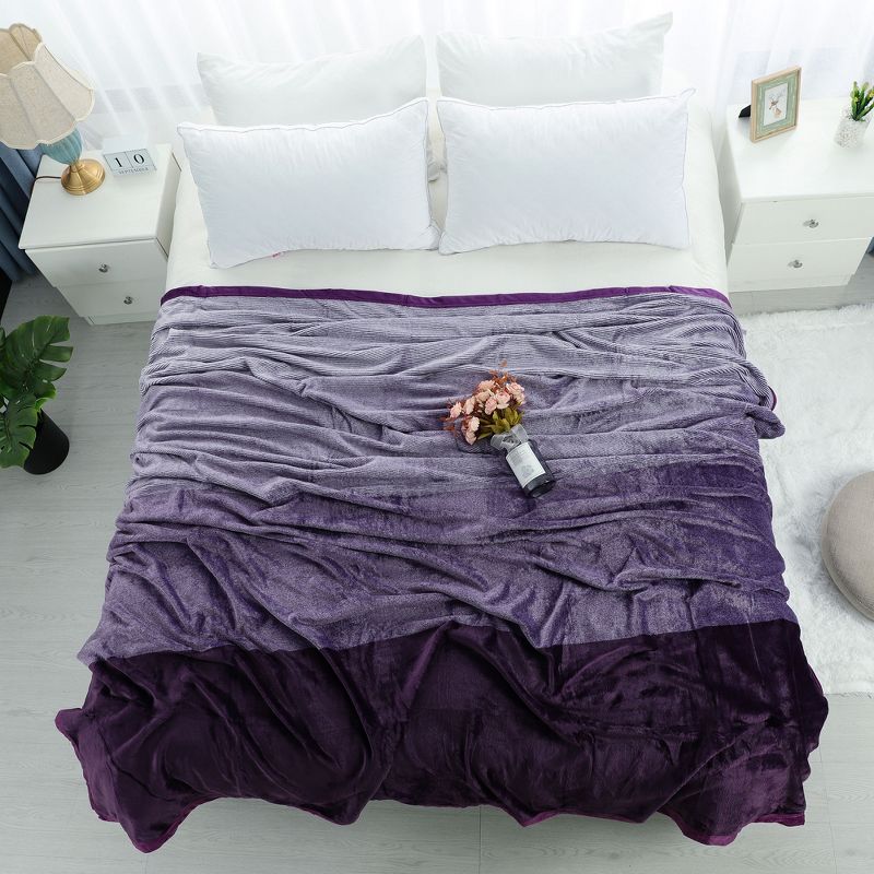 1 Pc Queen Microfiber Plaid Flannel Fleece Bed Blankets Purple  - PiccoCasa