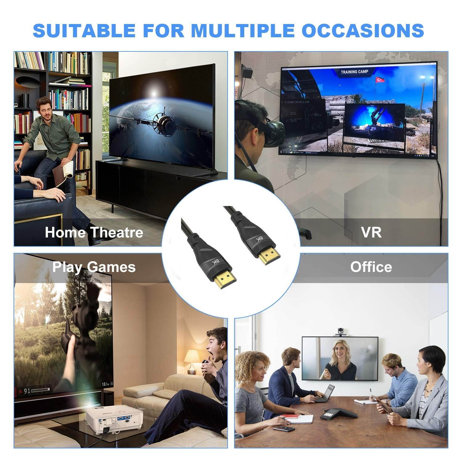 CableDeconn 8K HDMI 2.1 Copper Cord Real UHD HDR 8K 48Gbps,8K@60Hz 4K@120Hz Support HDCP 3D HDMI Cable for PS4 SetTop Box HDTVs Projectors (2m 6.6ft, HDMI Copper Cord 8K)