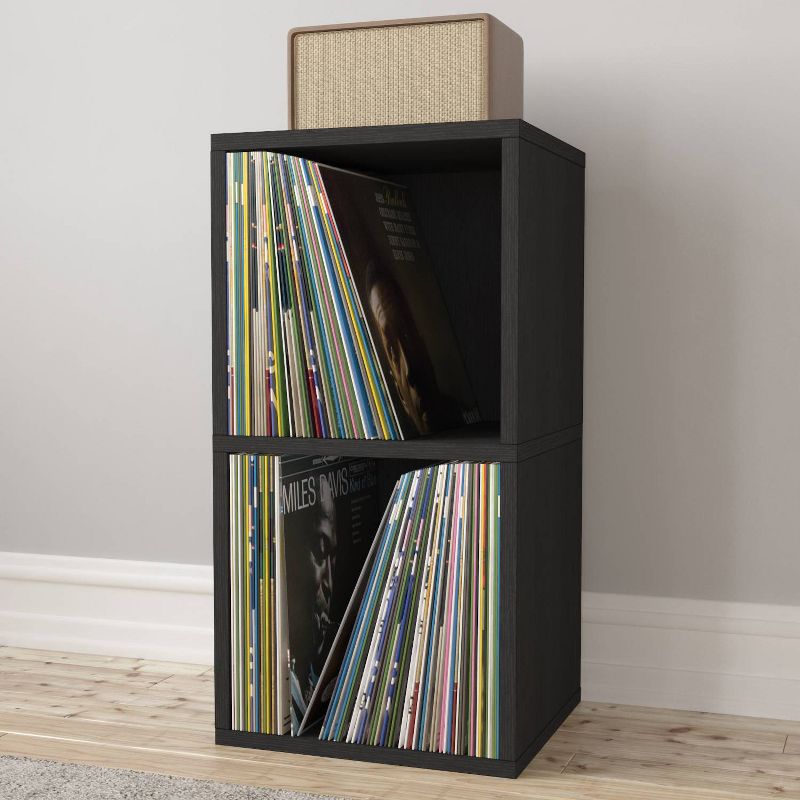 Way Basics Eco 2 Shelf Vinyl Record Storage Bookshelf Black Wood Grain