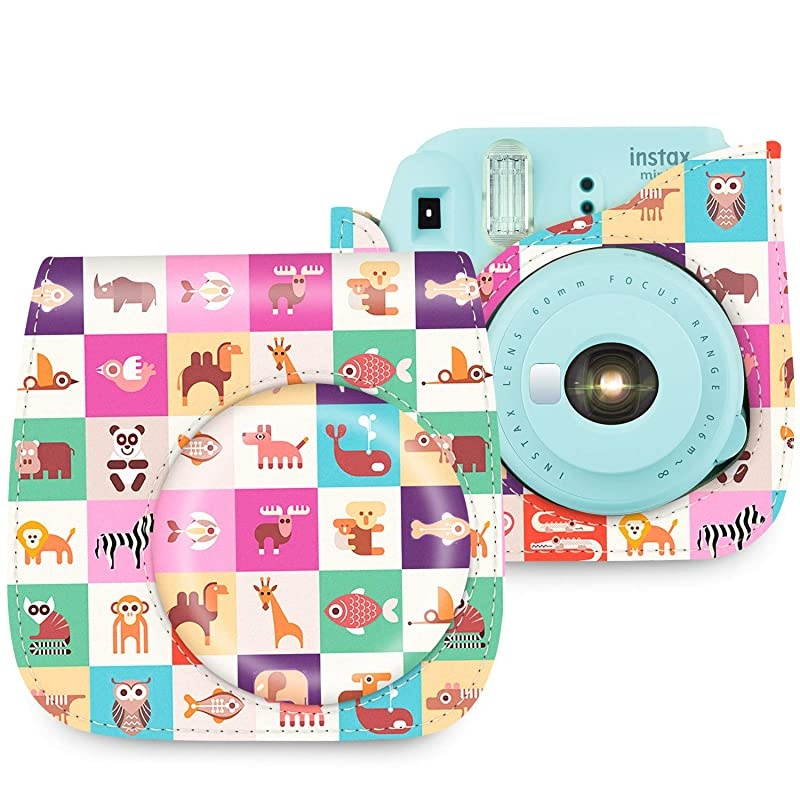 Protective Case Bag Purse Compatible with Mini 9 Mini 8 Mini 8+ Camera, Green Blue Flower