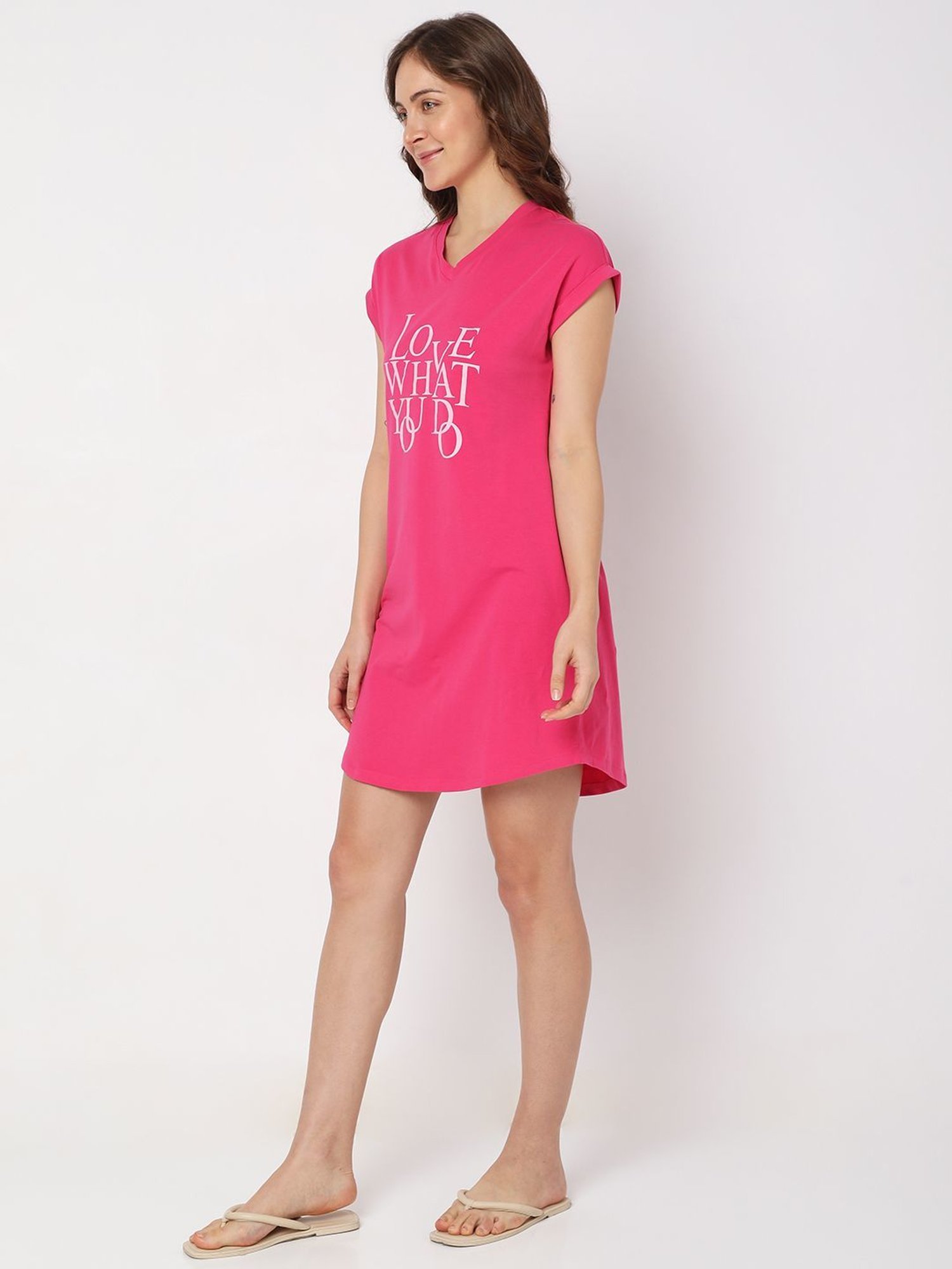 Vero Moda Intimates Pink Cotton Graphic Print Night Dress