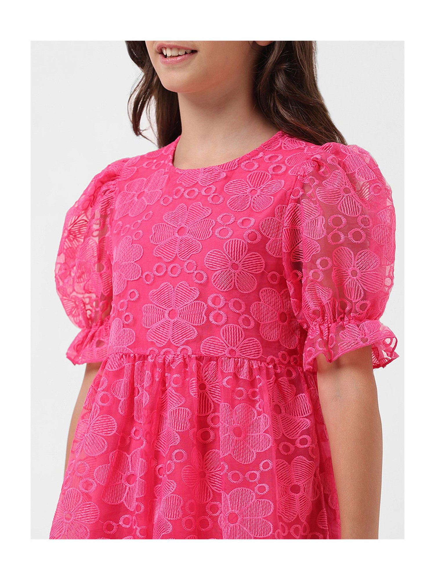 VERO MODA GIRL Pink Embroidered Dress