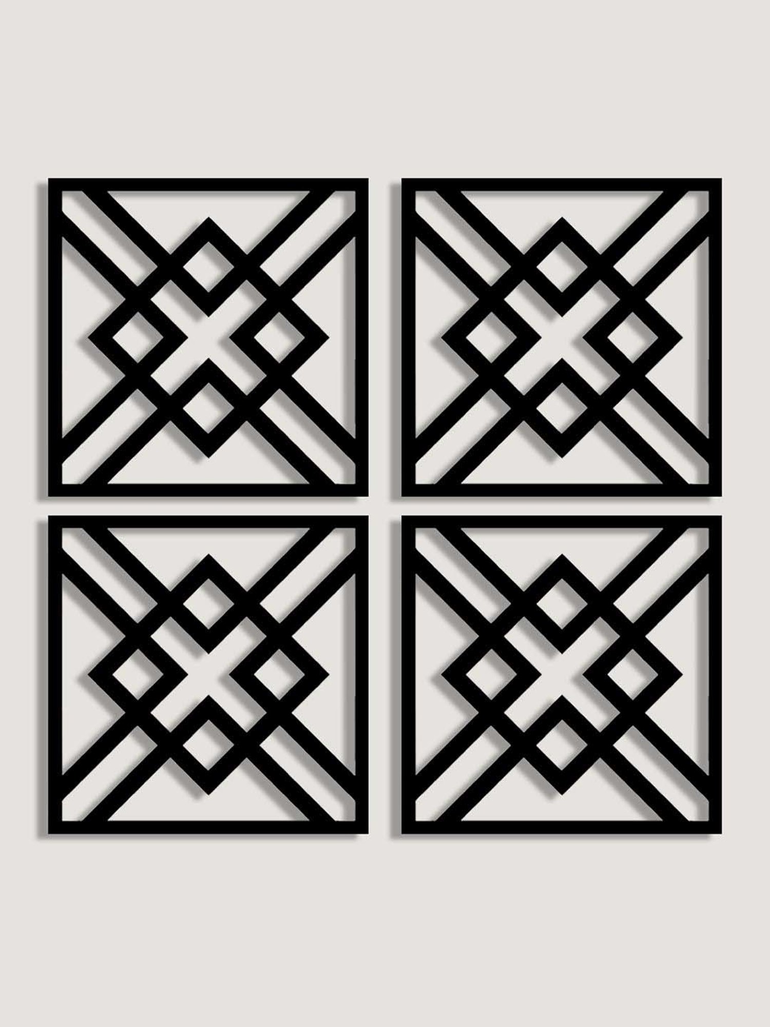 Art Street Black Mdf Jharokha Jali Square Hanging Ornaments Wall Art - Set of 4