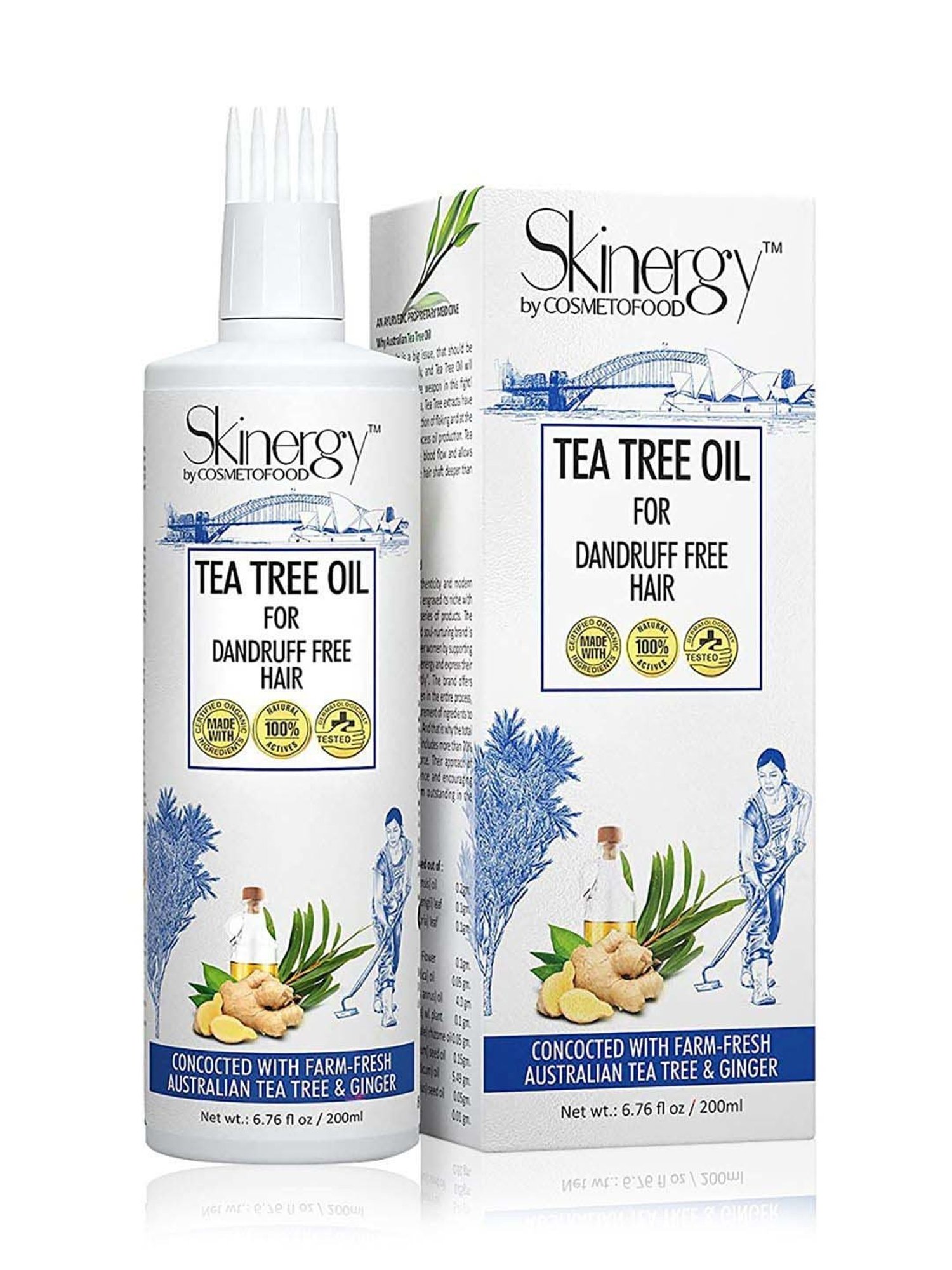Cosmetofood Skinergy Antidandruff hair oil with Australian tea tree oil and ginger oil - 200 ml.