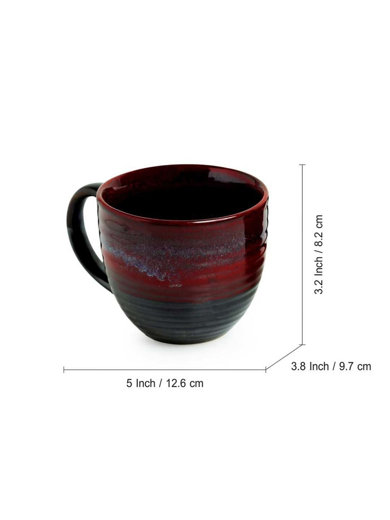 ExclusiveLane 'Crimson Lava Dome' Hand Glazed Studio Pottery Ceramic Coffee & Tea Mugs (Set Of 2)