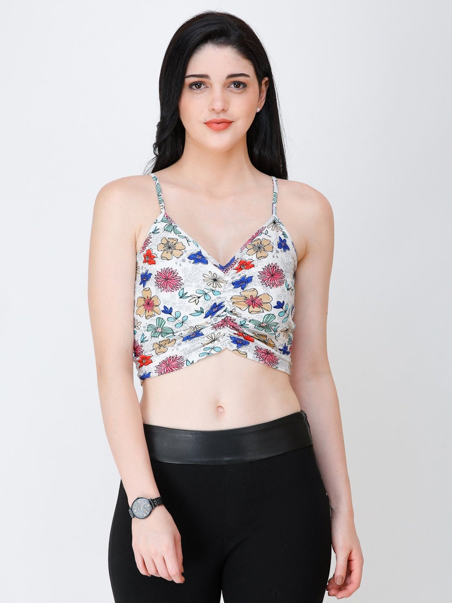 Scorpius White Floral Print Crop Top