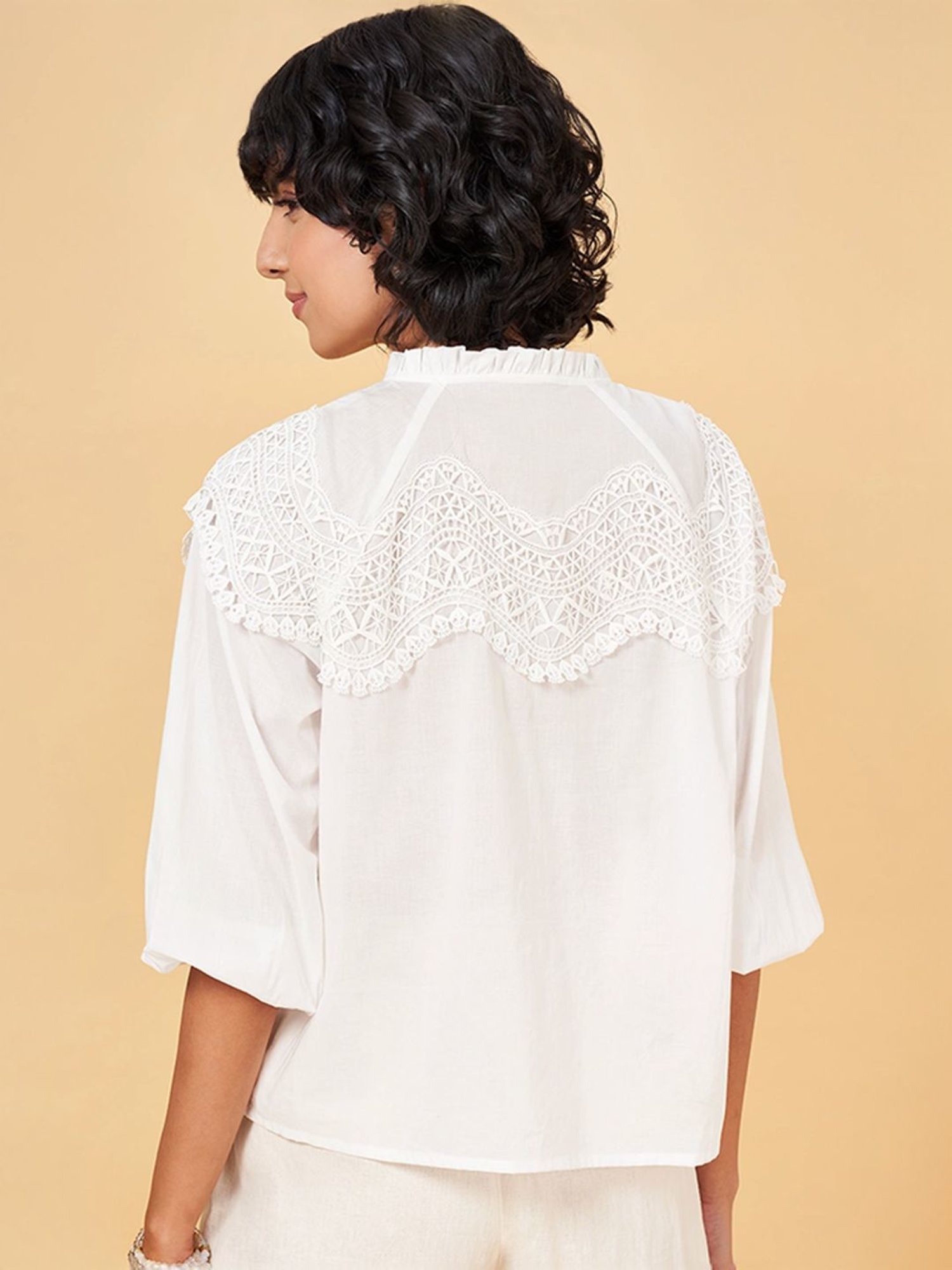 Honey by Pantaloons White Cotton Lace Work Top