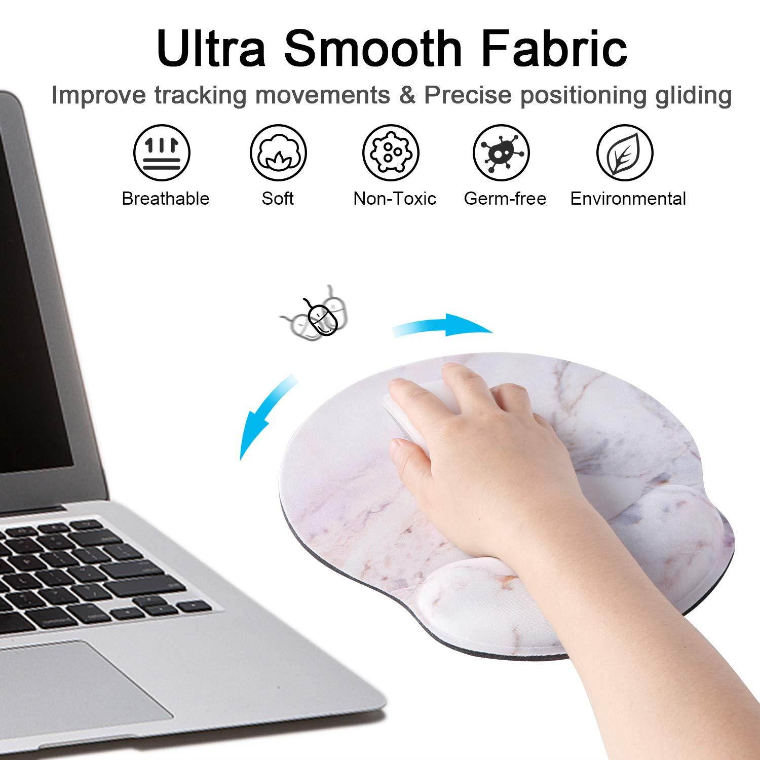 Ergonomic Mouse Pad with Gel Wrist Rest Support, iLeadon Non-Slip Rubber Base Wrist Rest Pad for Home, Office Easy Typing & Pain Relief, Colorful Marble