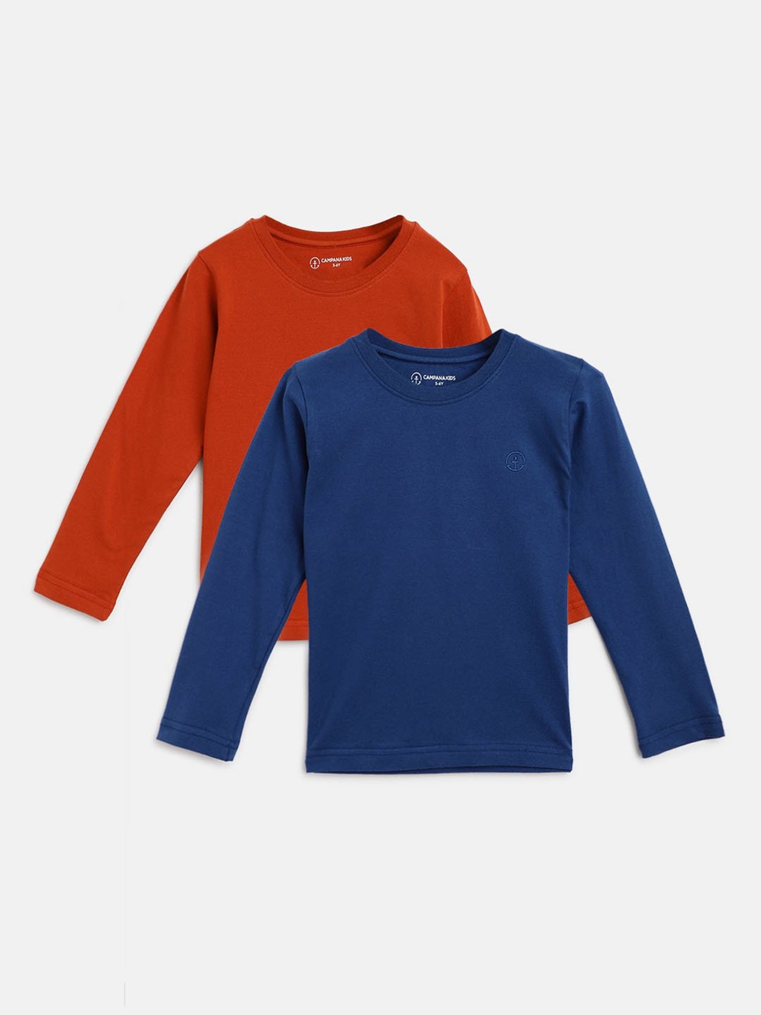 Campana Rust & Blue Solid  Full Sleeves T-Shirt (Pack Of 2)