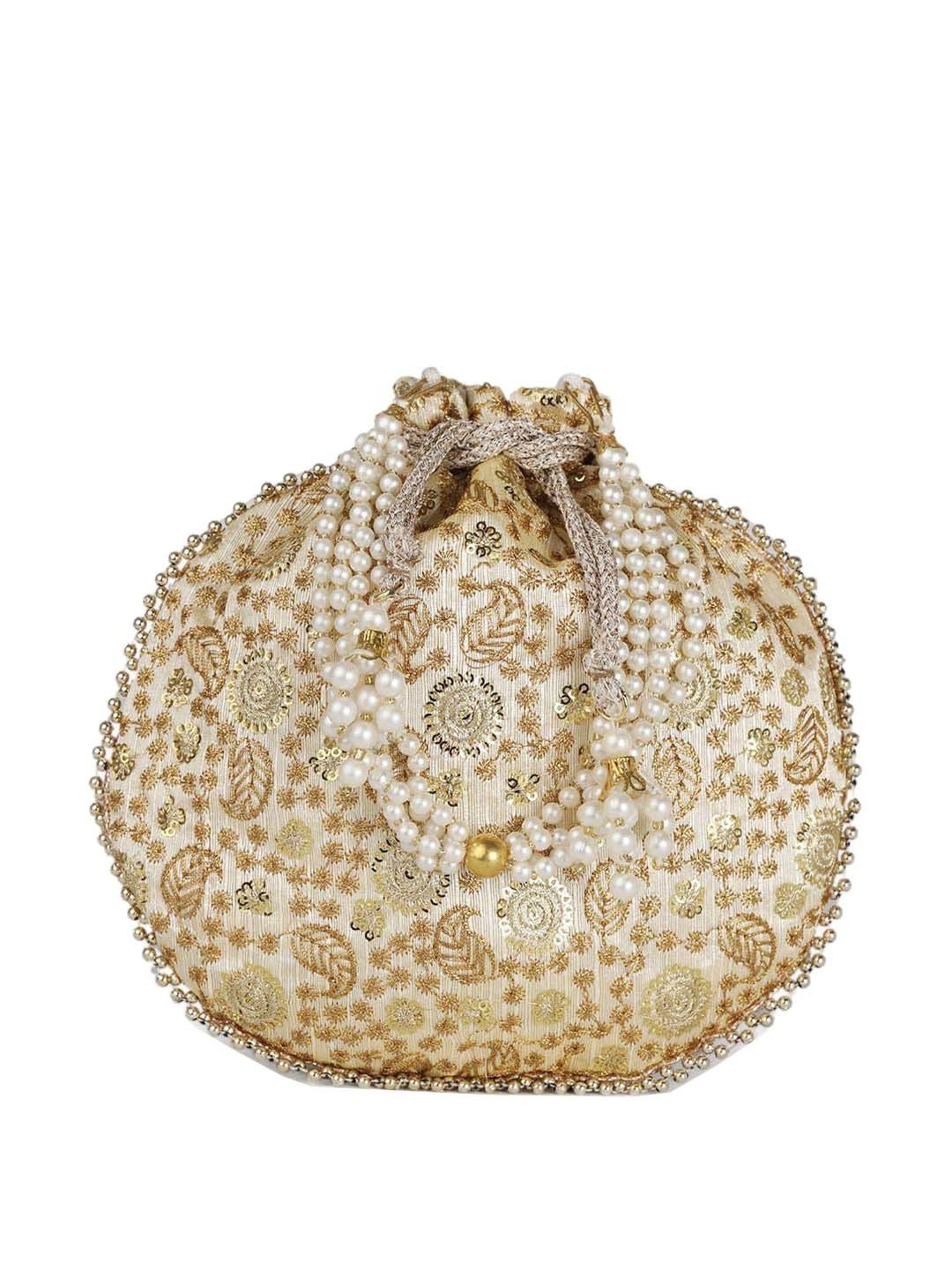 Gaurapakhi Golden Embroidered Potli