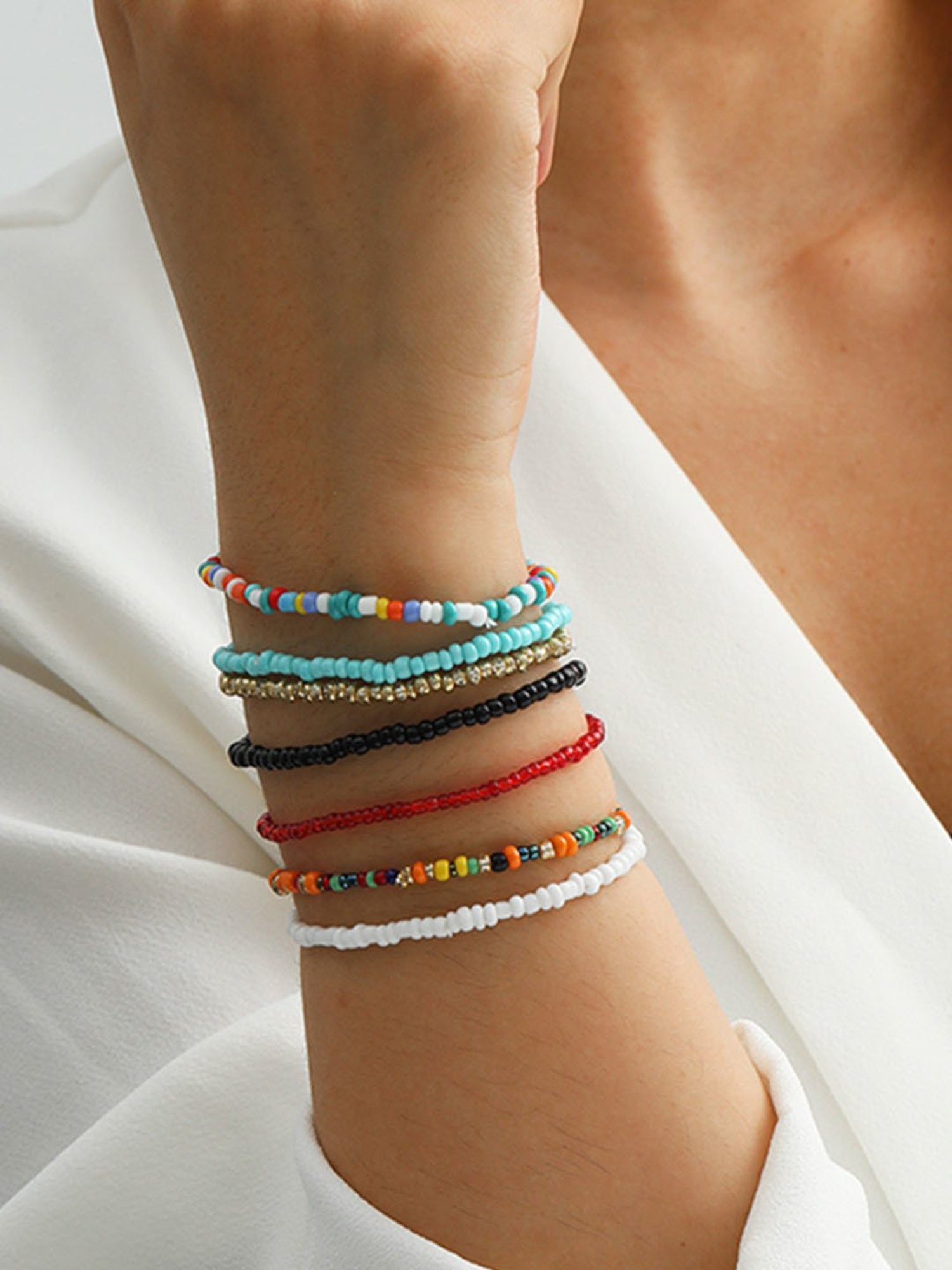 Joker & Witch Summer Beads Summer Calling Multicolored Flexible fit Bracelet - Set of 7