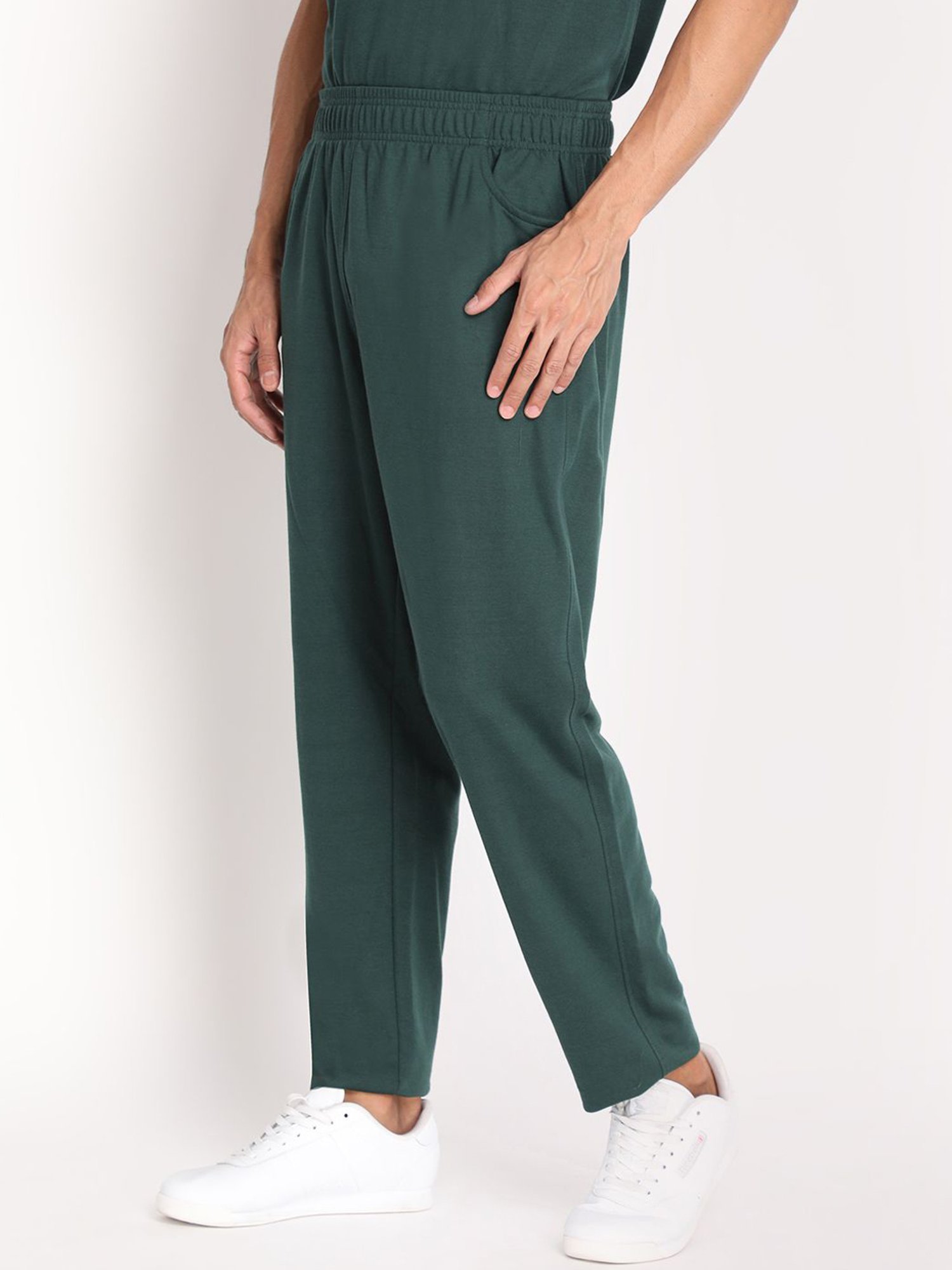 Chkokko Bottle Green Cotton Relaxed Fit Track Pants