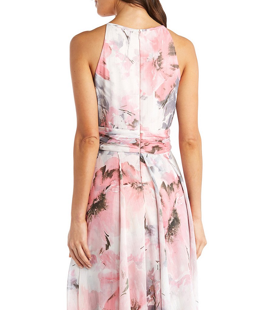 White Boho Stripes & Floral Print Floor Length Tank Dress