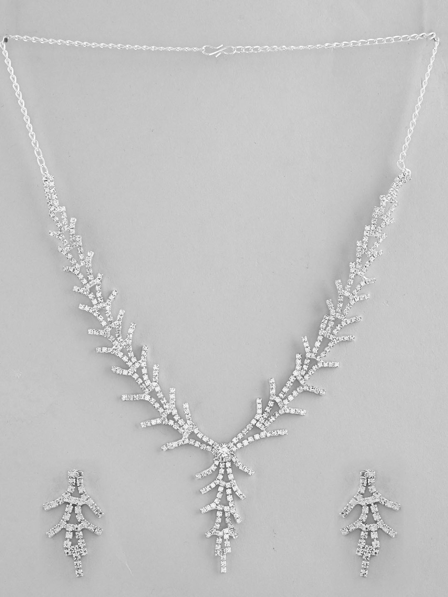 VOJ Ad Stone Studded Silver Plated Designer Jewellery Set for Women