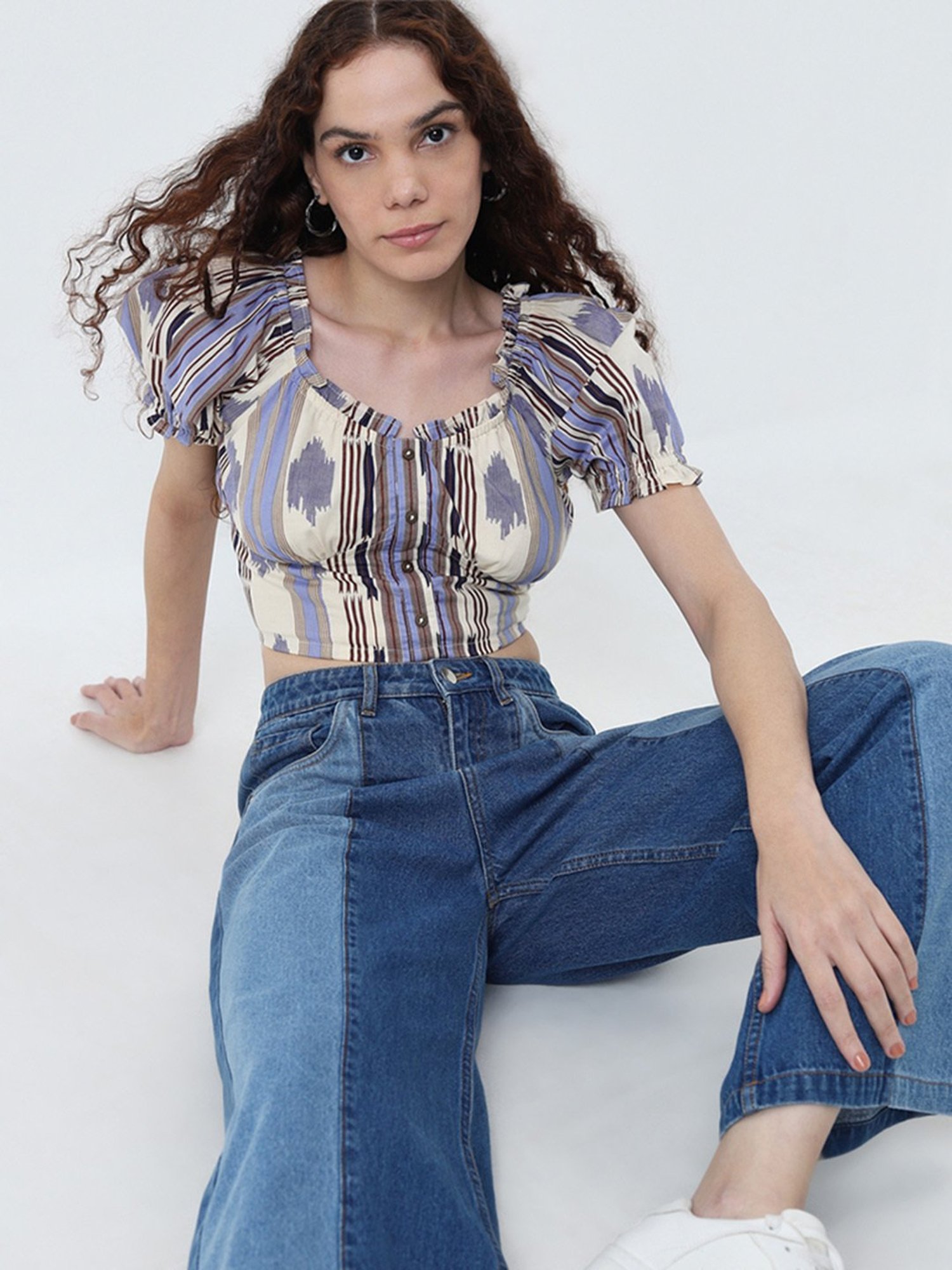 Bombay Paisley by Westside Multicolour Striped Print Cotton Top