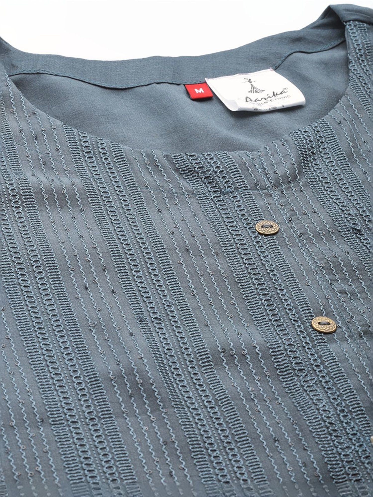 Aarika Grey Cotton Embroidered Straight Kurta