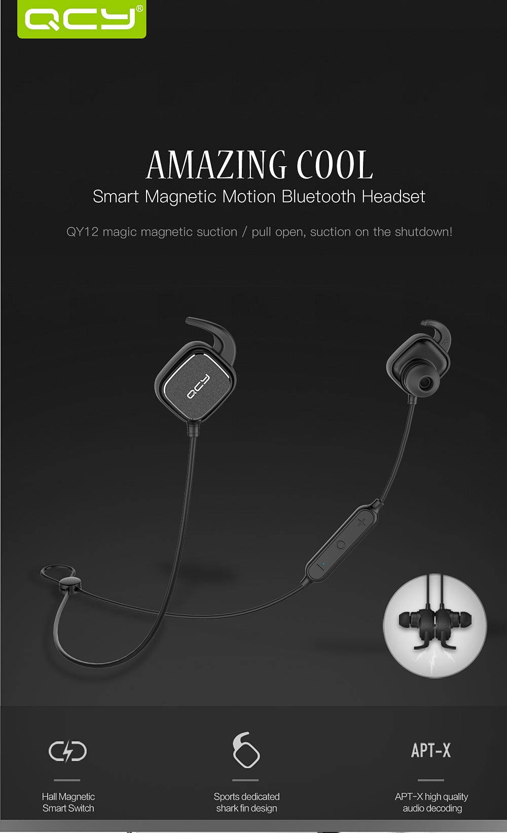 QCY QY12 Bluetooth Earphones Sport Wireless Earphones Magnet Switch Earbuds With Mic Noise Cancelling Earbud - White