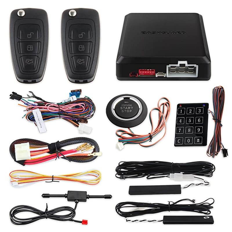 EC002-FO Hopping Code Intelligent PKE RFID car Alarm System Push Engine Start Stop Button auto Lock Unlock car Door Remote Engine Starter Touch Password Entry