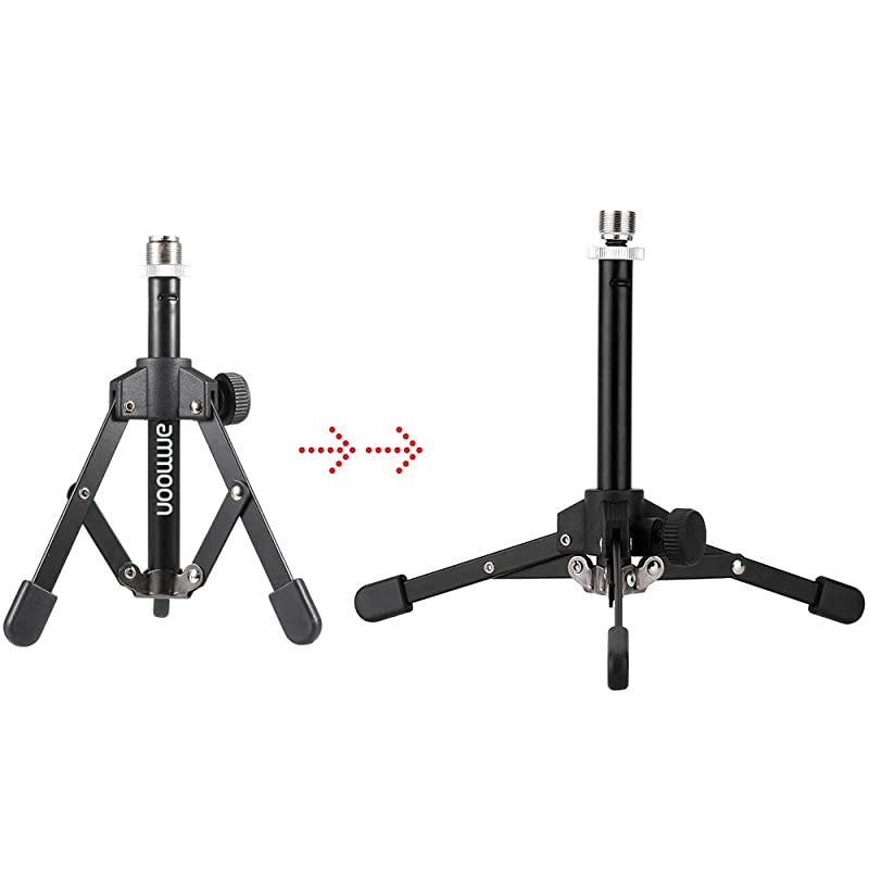 Desktop Microphone Stand Foldable Tripod with a 5/8" Male to 3/8" Female Screw and MC5 Mic Clip Holder Bracket for Meeting Lectures Podcasts (MC5 Mic Clip is Included)