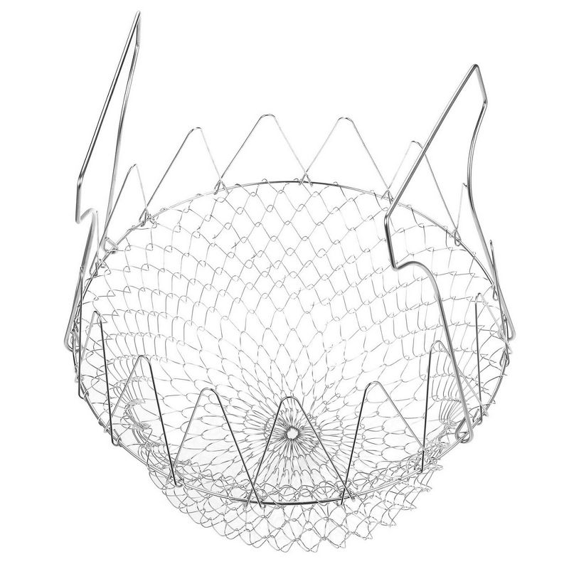 Deep Fry Basket - Stainless Steel Foldable Strainer Basket Colander - Cooking Basket for Frying, Steaming, Straining, Rinsing, 9 x 3.35 x 9 Inches