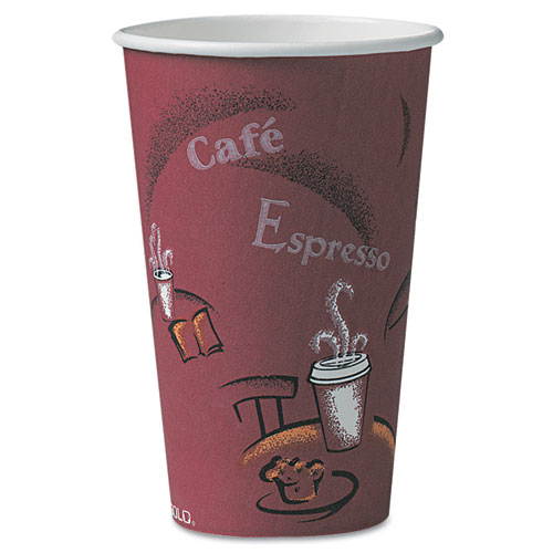 SOLO Cup Company OF16BI-0041 Bistro Design Hot Drink Cups, Paper, 16 oz., Maroon, 300/Carton