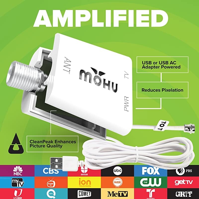 Leaf 50 Indoor Hdtv Antenna Amplified 60 Mile Range Original PaperThin Reversible Paintable 4KReady 16 Foot Detachable Cable Premium Materials for Performance Usa Made MH110599