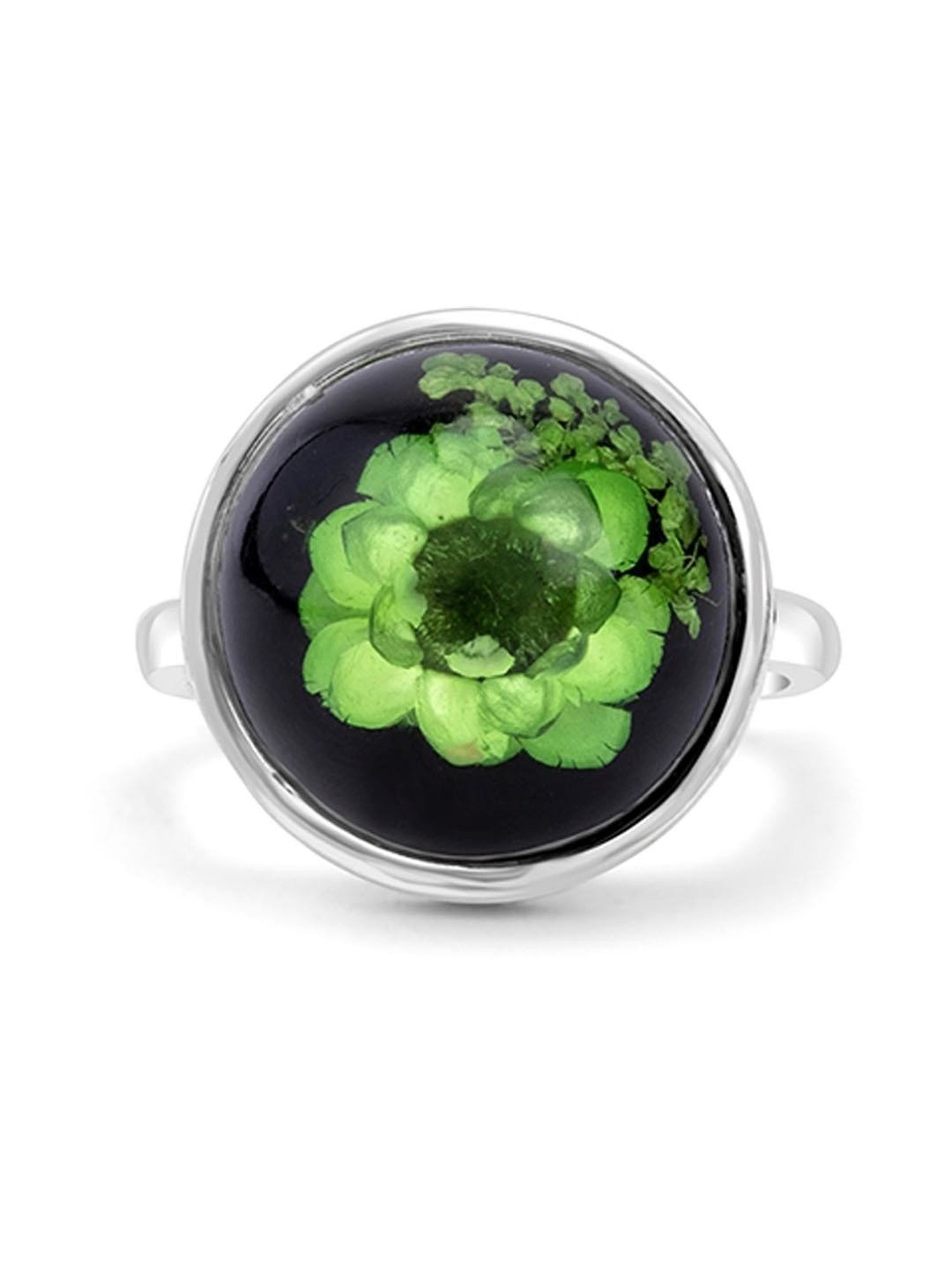 March by FableStreet 92.5 Sterling Silver Green Dry Flower Minimal Casual Ring for Women