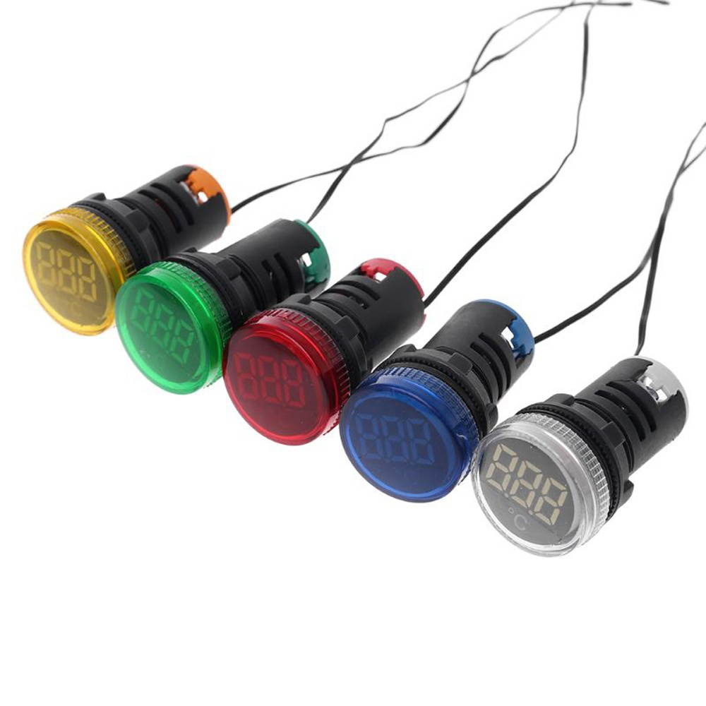 5pcs 22mm AC 50-380V Thermometer Indicator Yellow Light LED Digital Display Temperature Measuring Induction Ranging -20-199