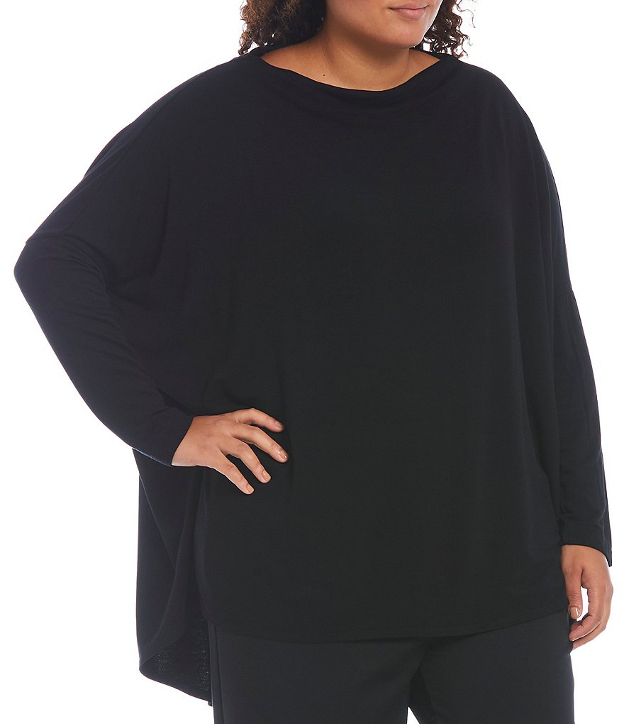 Bryn Walker Plus Size Dimitri French Terry Dolman Long Sleeve Drape Boat Neck Tunic