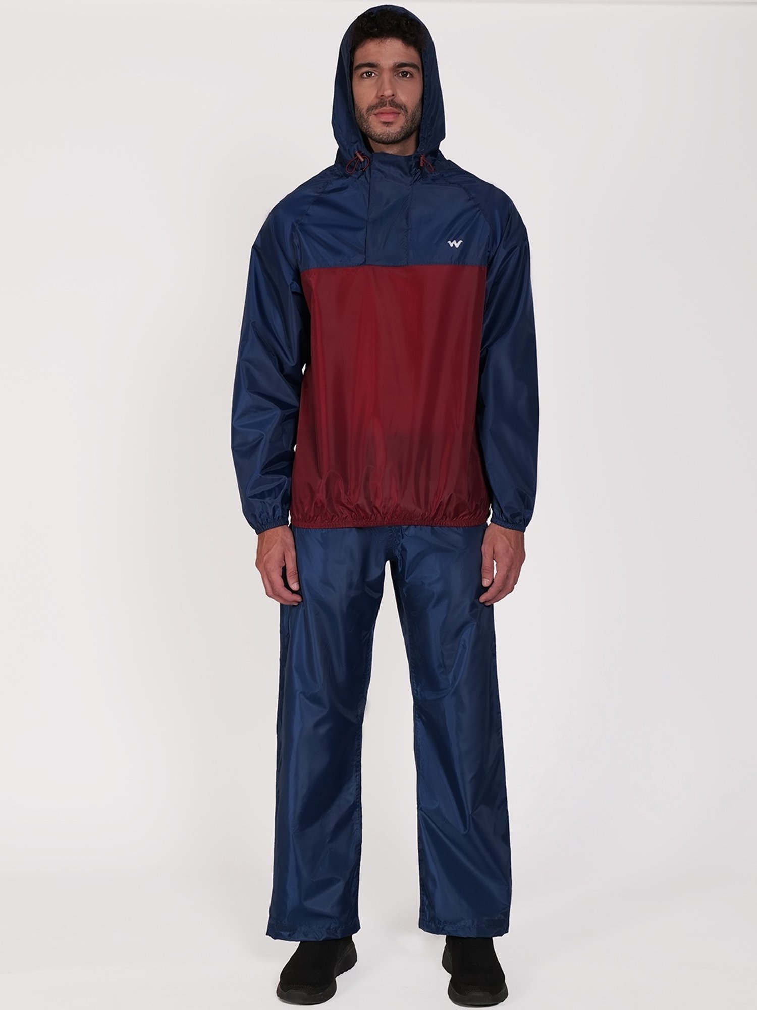 Wildcraft Maroon & Navy Regular Fit Colour Block Raincoat Set