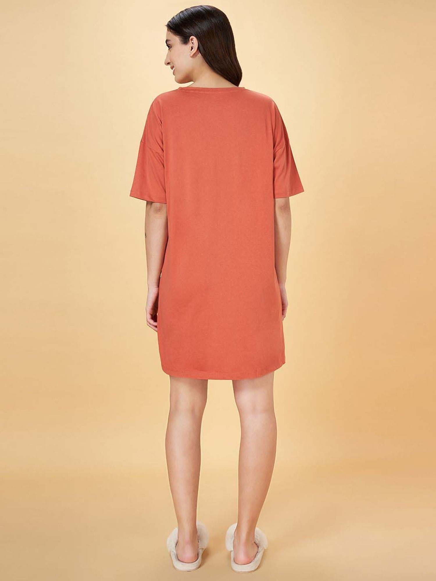 Dreamz by Pantaloons Rust Cotton Printed Sleep Tee