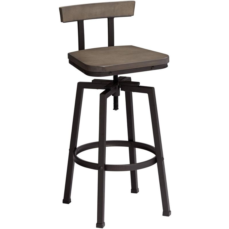 Elm Lane Roark Gray Wood and Bronze Adjustable Swivel Barstool
