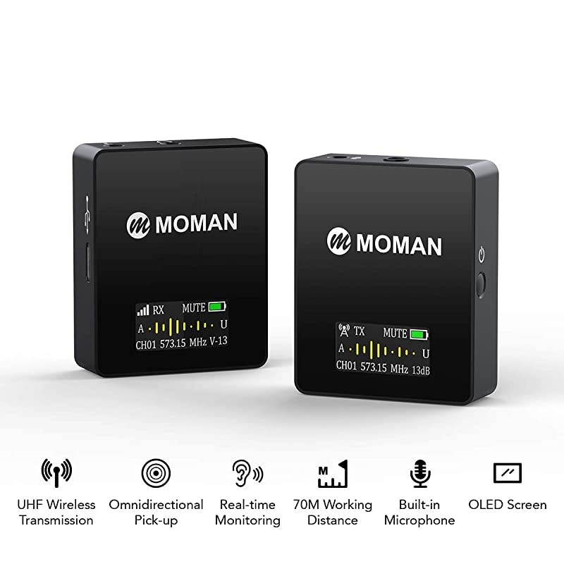 Connects C1 Professional-Wireless-Lavalier-Microphone-System 36 Channels UHF 1 Transmitter with 1 Receiver 70m/229.66ft OLED Screen for DSLR/Mirrorless Camera/Smartphone/Camcorder/Audio Recorder