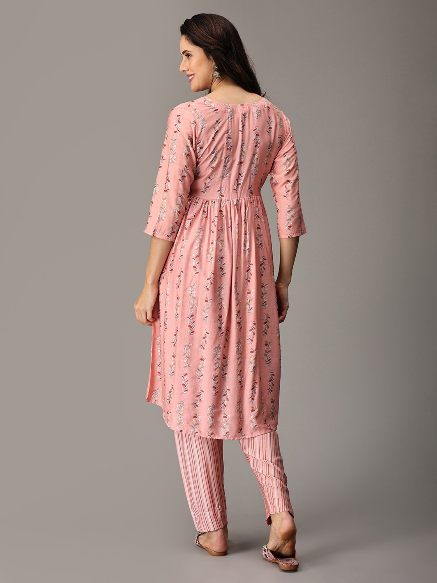 The Mom Store Peach Floral Print Maternity Kurta Pant Set
