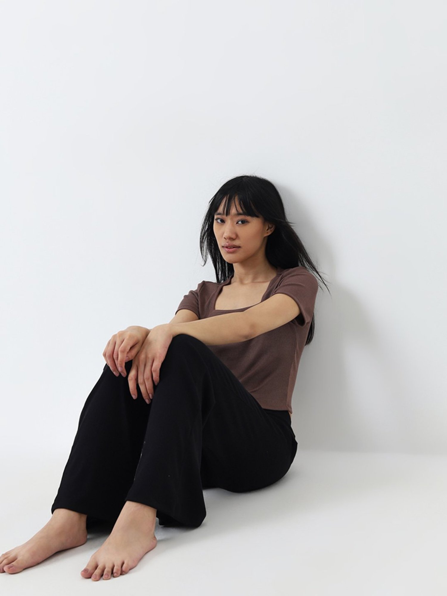 Superstar by Westside Black Ribbed Criss-Cross Waist High-Rise Pants