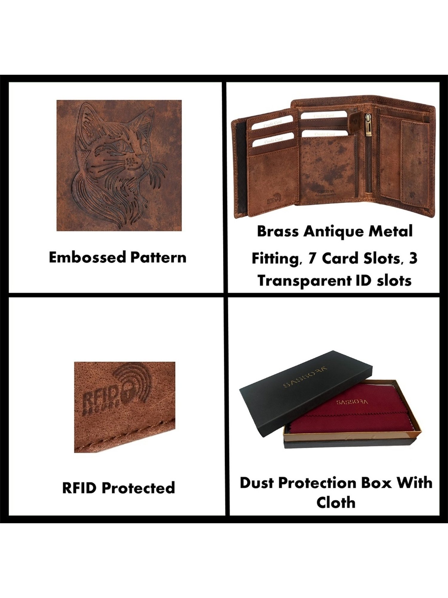 SASSORA ARLO Brown Leather Textured Bi-Fold Wallet