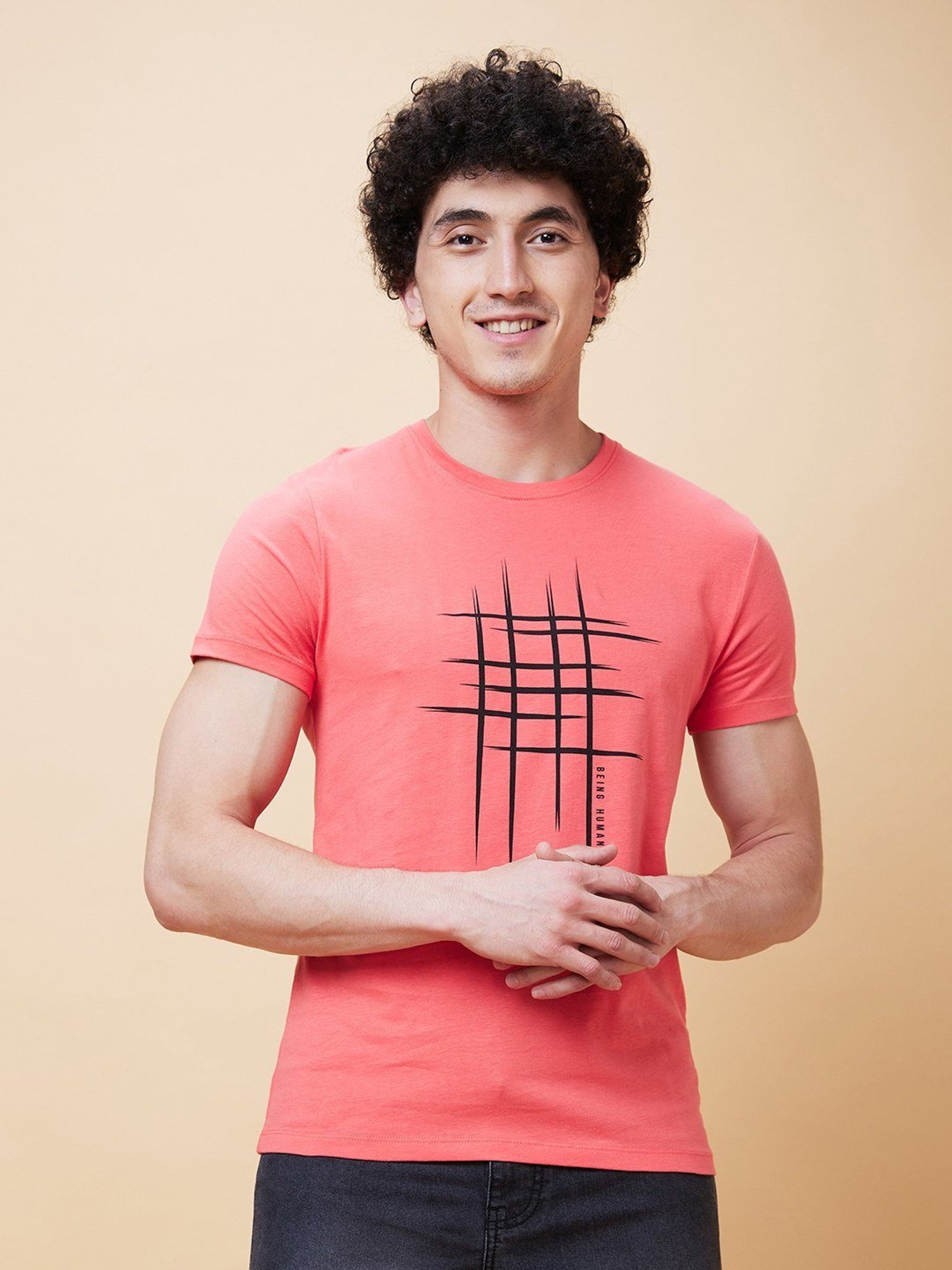 Being Human Pink Regular Fit Printed T-Shirt