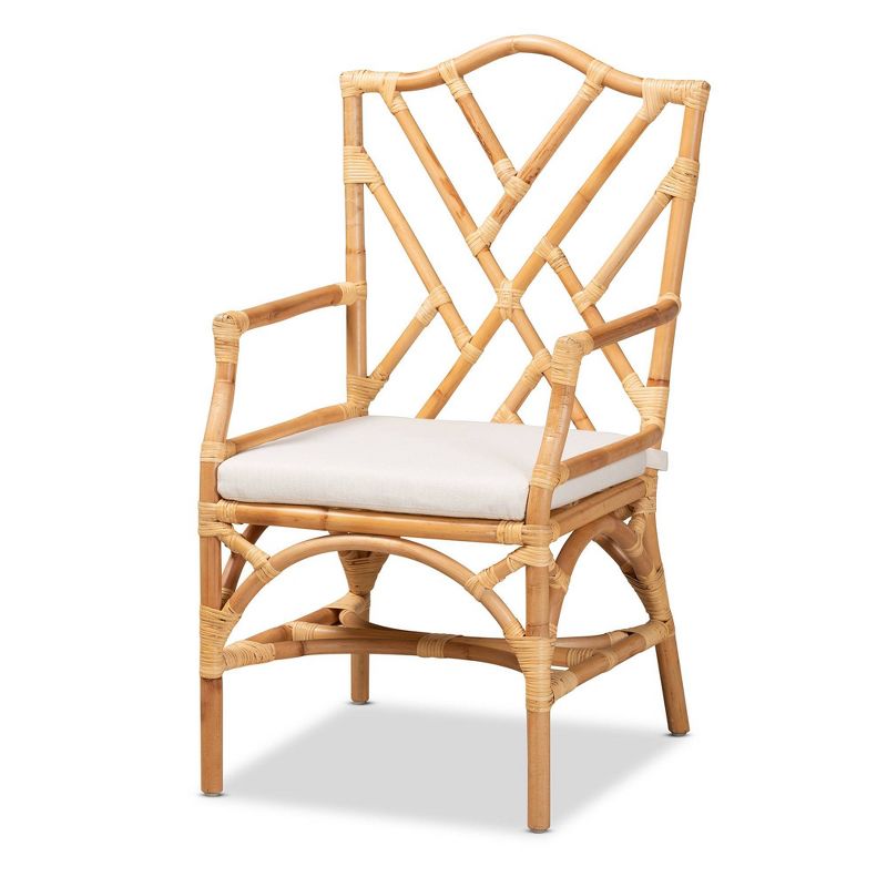 Delta Rattan Armchair Natural/White - Baxton Studio
