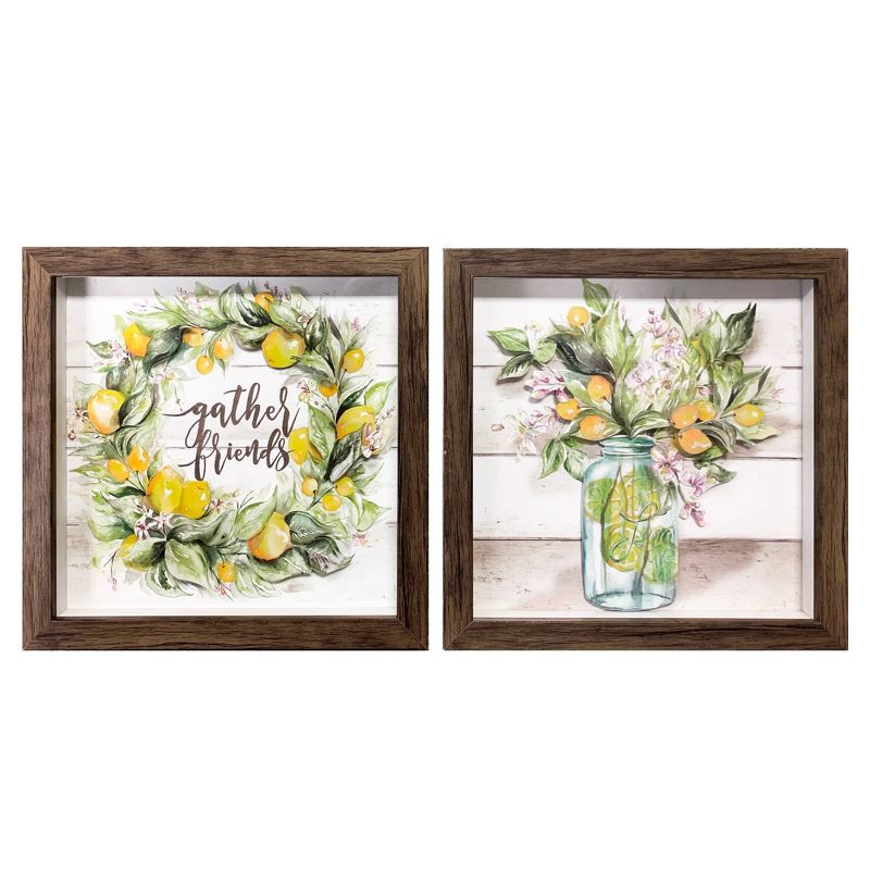 2pk 9.5" x 9.5" Lemon Cut Paper Shadowbox Framed Wall Art - New View
