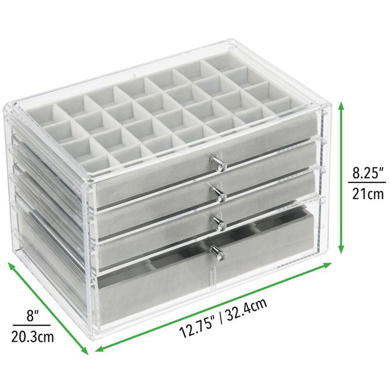 mDesign Plastic Jewelry Box, 4 Removable Storage Organizer Trays - Clear/Gray