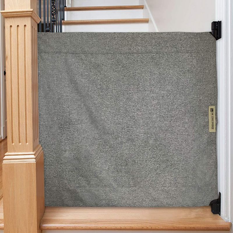 The Stair Barrier Wide Wall to Banister Retractable Fabric Baby and Pet Safety Gate for Staircases, 43 to 52 Inch, Beyond Sheep Indigo