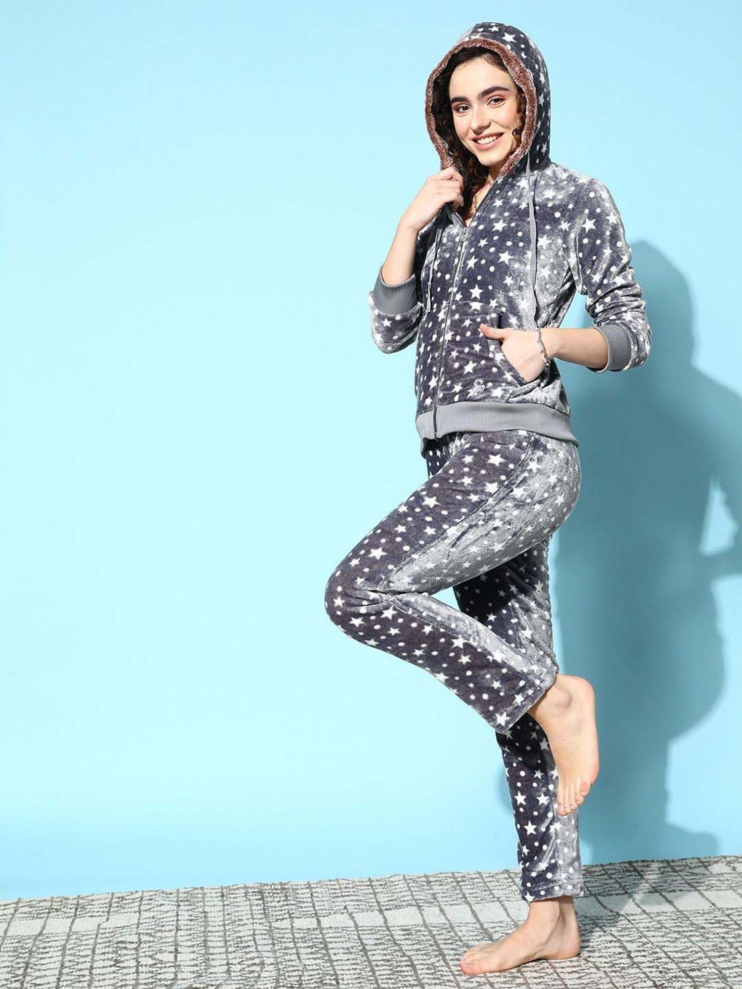 Sweet Dreams Grey Printed Lounge Wear Set