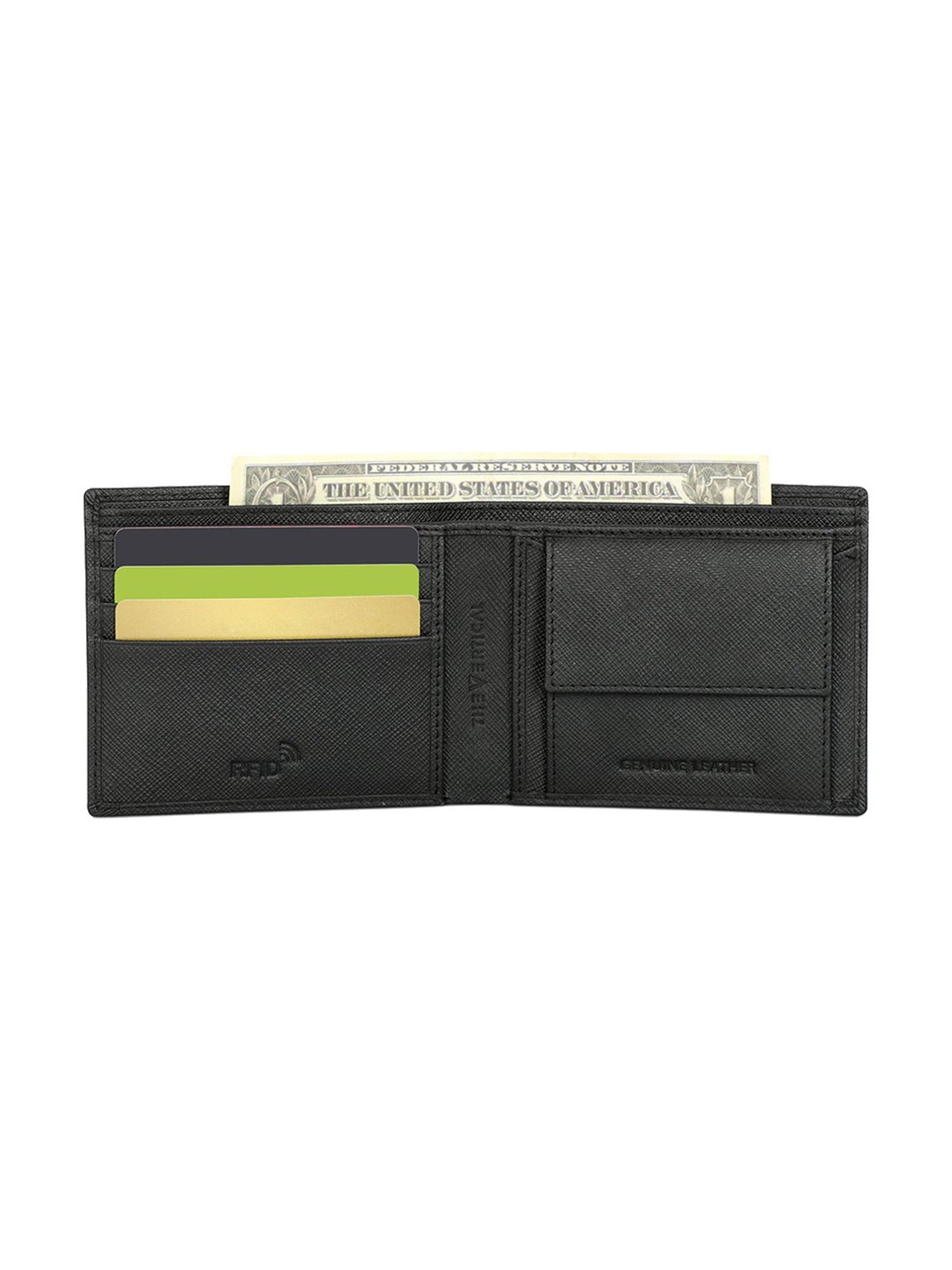 The Vertical Black Textured Leather Bi-Fold Wallet for Men