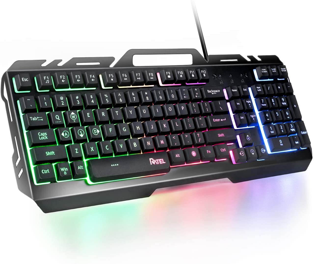 Gaming Keyboard, All-Metal Panel with Mechanical Feeling Colorful Rainbow LED Backlit USB Computer Wired Keyboard for PC/MAC/Desktop Pro Gamer