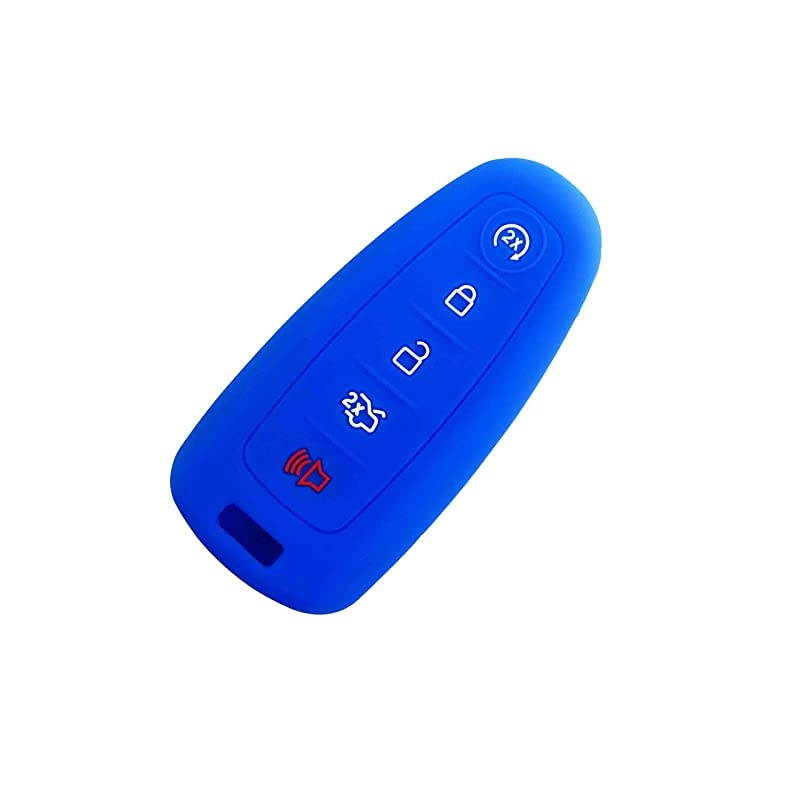 Autotech Remote Key Silicone Rubber Keyless Entry Shell Case Fob and Key Skin Cover fit for C Max Edge Escape Titanium Explorer Flex Focus Taurus Lincoln MKX MKT Navigaton(1 Pair) (Blue+Red)